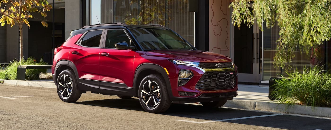 Red 2021 Chevy Trailblazer parked at an angle