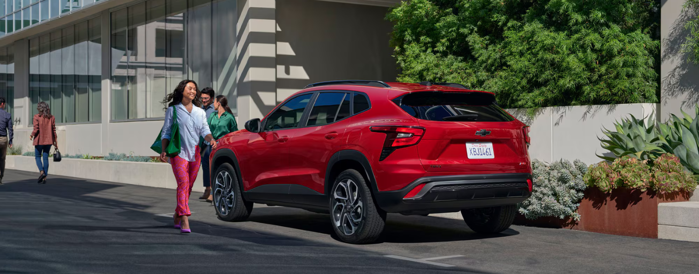 Red 2026 Chevy Trax parked in a city